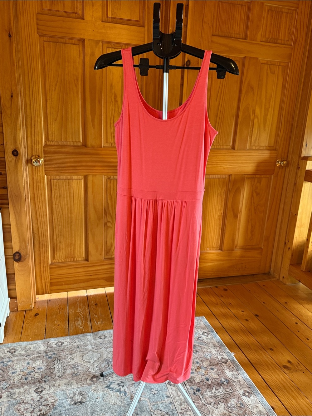 Sleeveless Coral Pink Maxi Dress with Scoop Neck